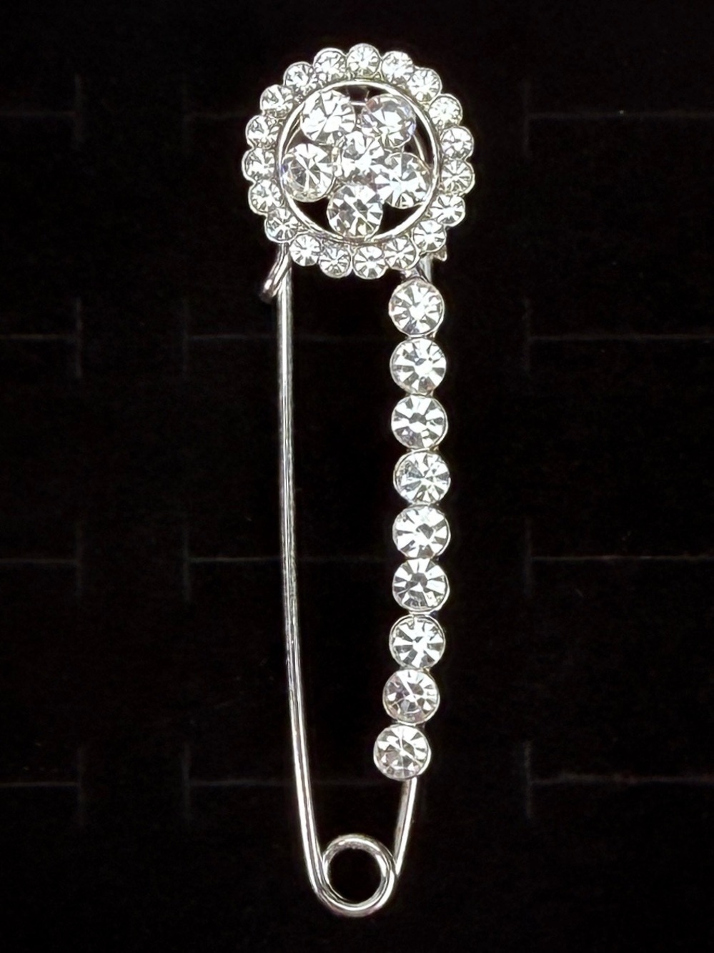 Silvertone Clear Bling Safety Pin Brooch